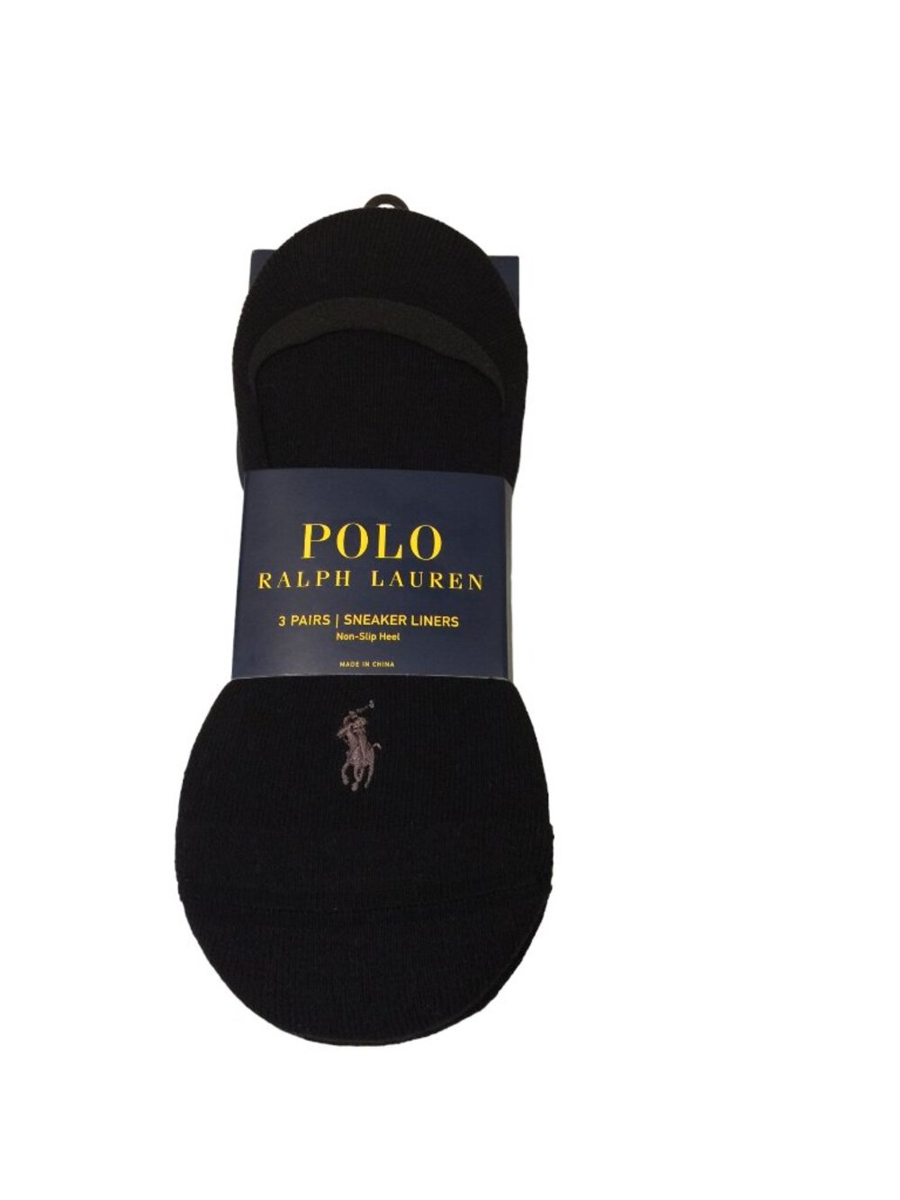 POLO RALPH LAUREN Men's Sneaker Liners Size 10-13 Black Non-Slip Heels Set of 3